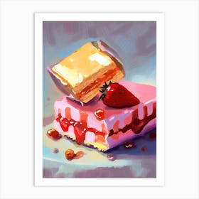 Strawberry Cake Oil Painting 3 Art Print