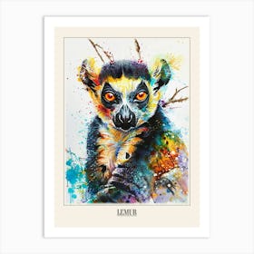 Lemur Colourful Watercolour 3 Poster Art Print