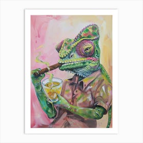 Animal Party: Crumpled Cute Critters with Cocktails and Cigars Chamelon Art Print