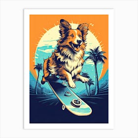 Shetland Sheepdog (Sheltie) Dog Skateboarding Illustration 3 Art Print