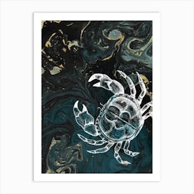 Under Water Wonders Crab Black & Teal Art Print