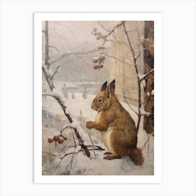 Vintage Winter Animal Painting Red Squirrel 3 Art Print
