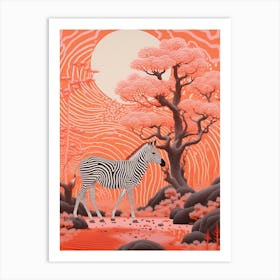 Zebra With The Trees Pink 2 Art Print