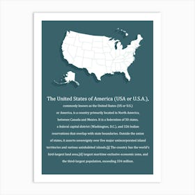 United States Of Usa map Art Print