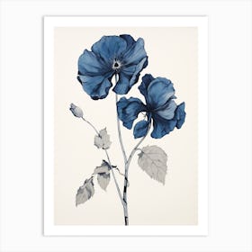 Blue Botanical Poppy 2 Art Print