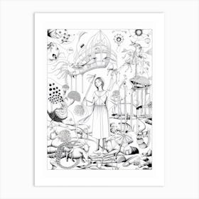 Line Art Inspired By The Garden Of Earthly Delights 3 Art Print