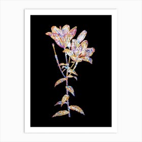 Stained Glass Orange Bulbous Lily Mosaic Botanical Illustration on Black n.0103 Art Print
