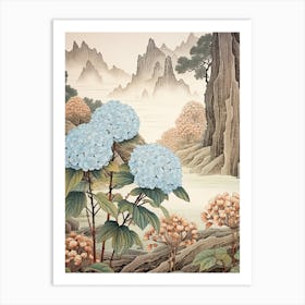 Ajisai Hydrangea 1 Japanese Botanical Illustration Art Print