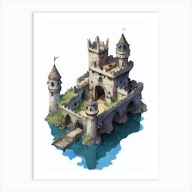 Cute Island Castle Digital Watercolor Art Print
