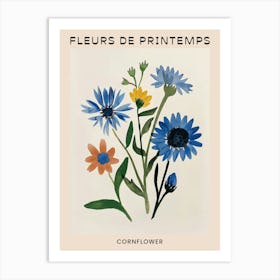 Spring Floral French Poster  Cornflower 1 Art Print