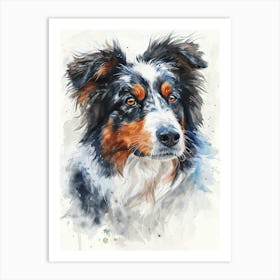 Australian Shepherd Dog Watercolor Painting 8 Art Print