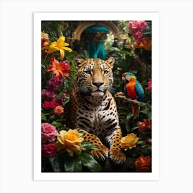 Jaguar And Parrot Art Print