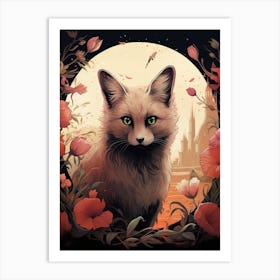 Kit Fox Moon Illustration 2 Art Print