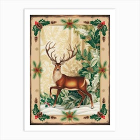 Deer In Holly Art Print