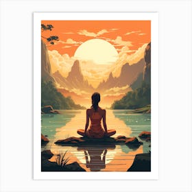 Yoga at the River Sunset Art Print