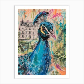 Peacock Sketch With A Palace In The Background 2 Art Print