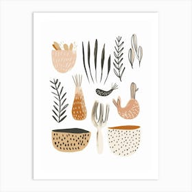 Illustration Of Birds And Plants Art Print