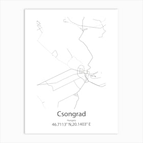 Csongrad,Hungary Minimalist Map Art Print