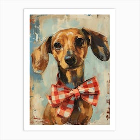 Kitsch Portrait Of A Dachshund In A Bow Tie 1 Art Print