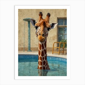 Giraffe In The Pool Art Print