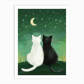 Two Cats Looking At The Moon 3 Art Print