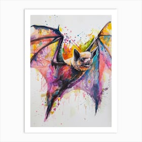 Bat Colourful Watercolour 2 Art Print