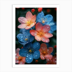 Blue And Pink Flowers Art Print