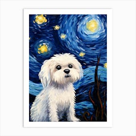 Maltese Starry Night Dog Portrait Art Print