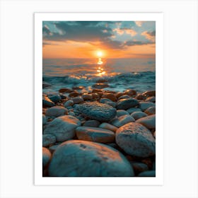 Pebbles On The Beach At Sunset Art Print