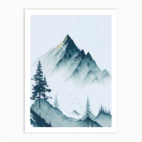 Mountain And Forest In Minimalist Watercolor Vertical Composition 14 Art Print