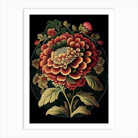 Zinnia Floral Botanical Vintage Poster Flower Art Print