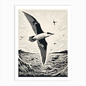 B&W Bird Linocut Common Tern 3 Art Print