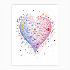 Rainbow Floral Heart Line Illustration Art Print