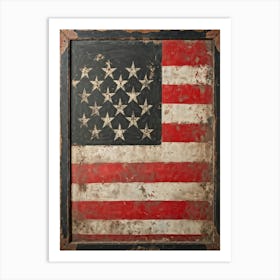 Antique Blackboard Featuring A Vintage Rendition Of An American Flag Smeared Red Stripes Adorned Wi (6) Art Print