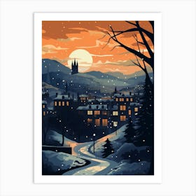 Winter Travel Night Illustration Edinburgh Scotland 5 Art Print