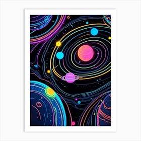 Default Neon Black Light Sgraffito Solar System 3d Illustratio 0 (9) Art Print