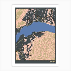 Le Leman Lake Geneva Western Europe Hillshade Topographic Map Art Print