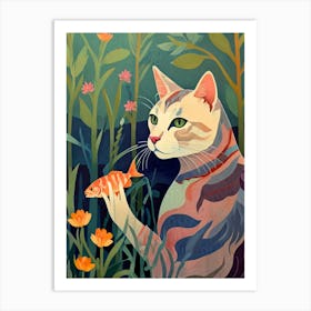 Cat With Fish 1 Art Print