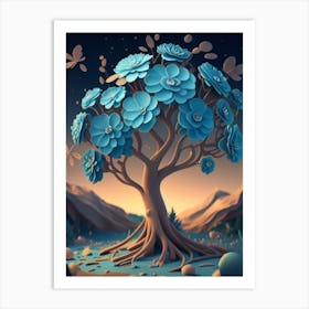 Tree Of Blue Flowers Art Print