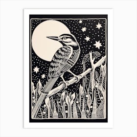 B&W Bird Linocut Woodpecker 2 Art Print