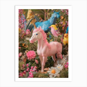 Plastic Pink Unicorn With Woodland Toy Friends Art Print