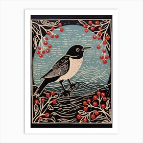 Vintage Bird Linocut Dipper 3 Art Print