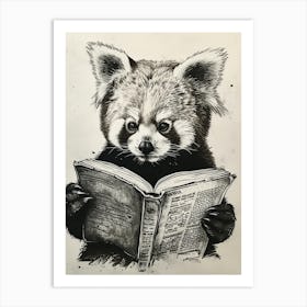 Red Panda Reading Ink Illustration 3 Art Print