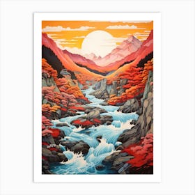 Shosenkyo Gorge In Yamanshi, Ukiyo E Drawing 4 Art Print