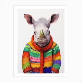 Baby Animal Wearing Sweater Rhinoceros 2 Art Print