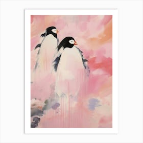 Pink Ethereal Bird Painting Penguins 1 Art Print