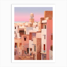 Essaouira Morocco 2 Vintage Pink Travel Illustration Art Print