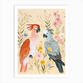 Folksy Floral Animal Drawing Cockatoo 3 Art Print