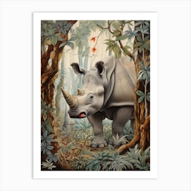 Rhino Peeking Out From Behind The Leaves 4 Art Print