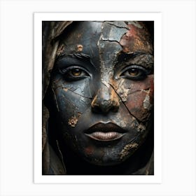 A Weathered Face Sporting A Rich Canvas Of Cracks Spots And Chips Unveiling The Beauty Of Persist Art Print